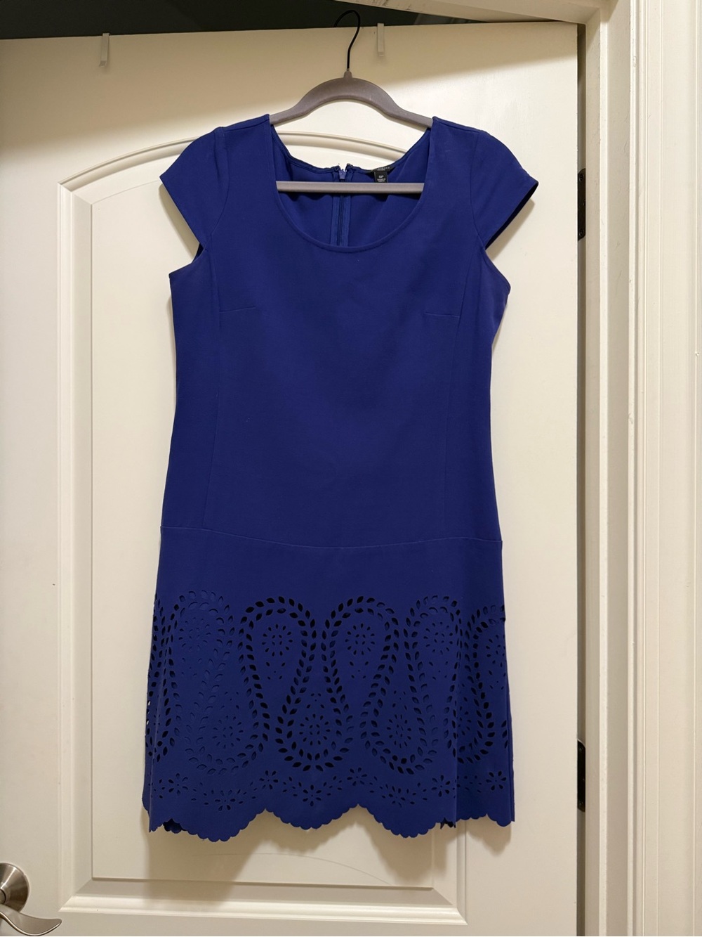 Ann Taylor 6P Royal Blue Cap-Sleeve Dress with Laser-Cut Hem